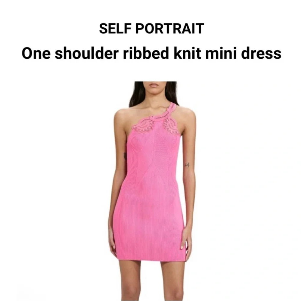 Self-Portrait pink knit ribbed mini dress - Picture 3 of 5